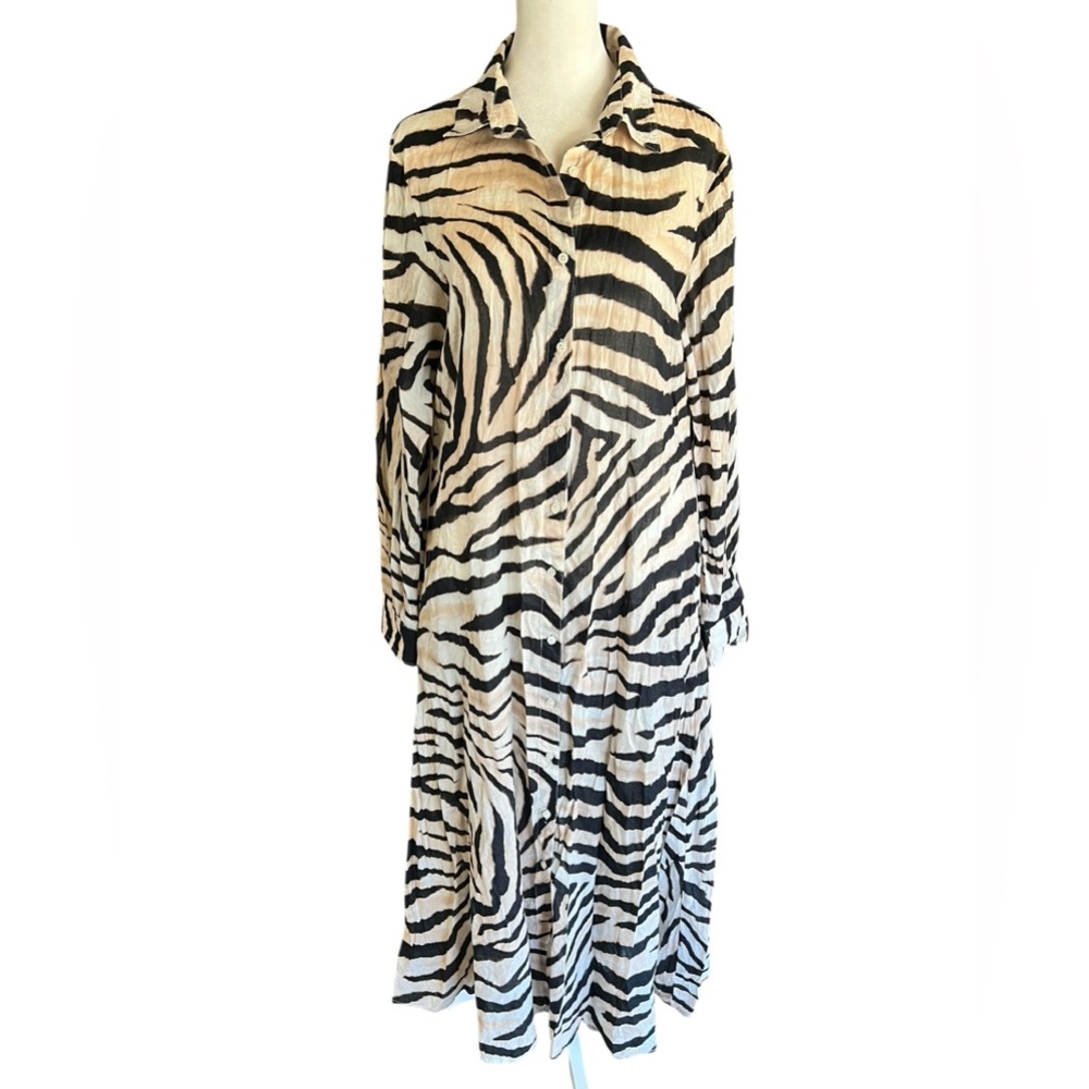 LAUREN Ralph Lauren Zebra Print Midi Shirtdress Cover-Up Sz S Lightweight Luxe